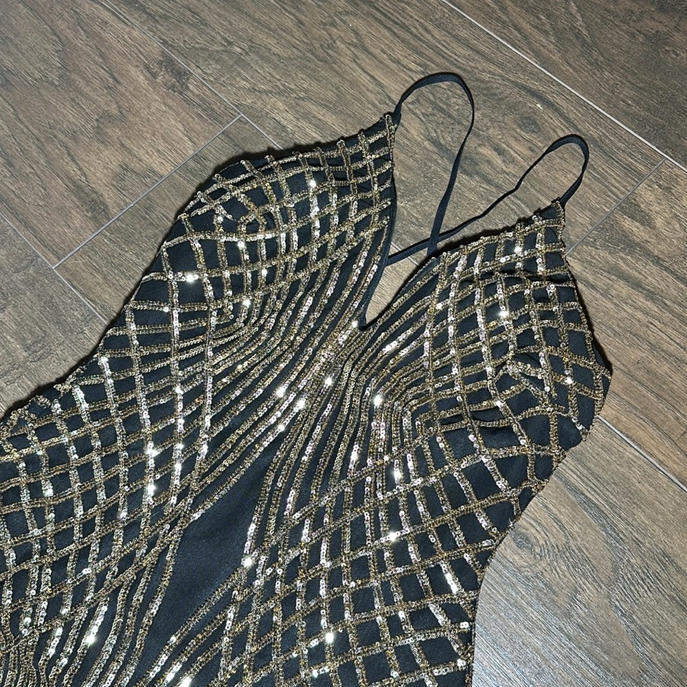 Windsor Black and Gold Prom Dress